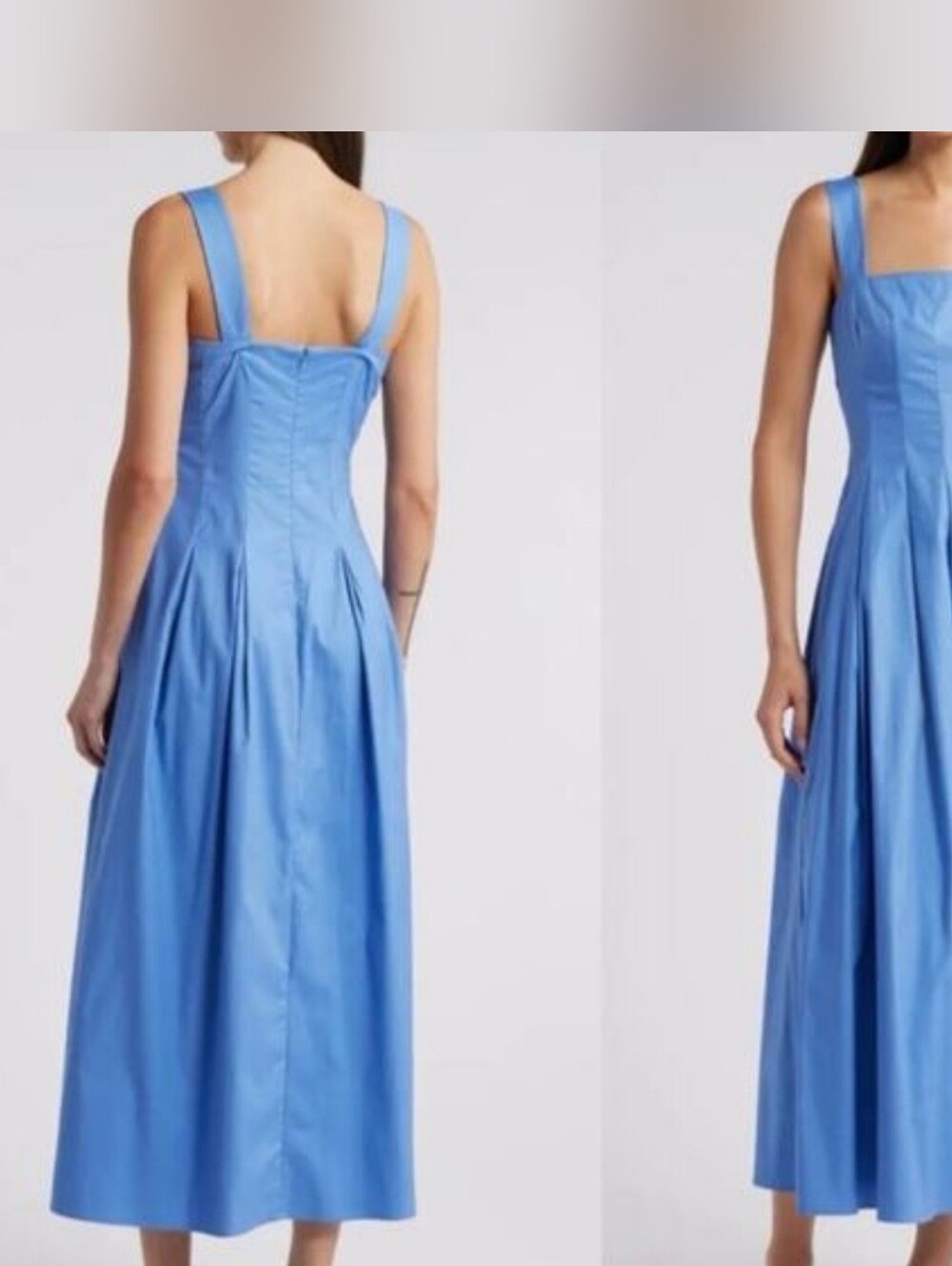 Reformation Mika in Dusk Blue Square Neck Pleated Cotton Midi Dress 4